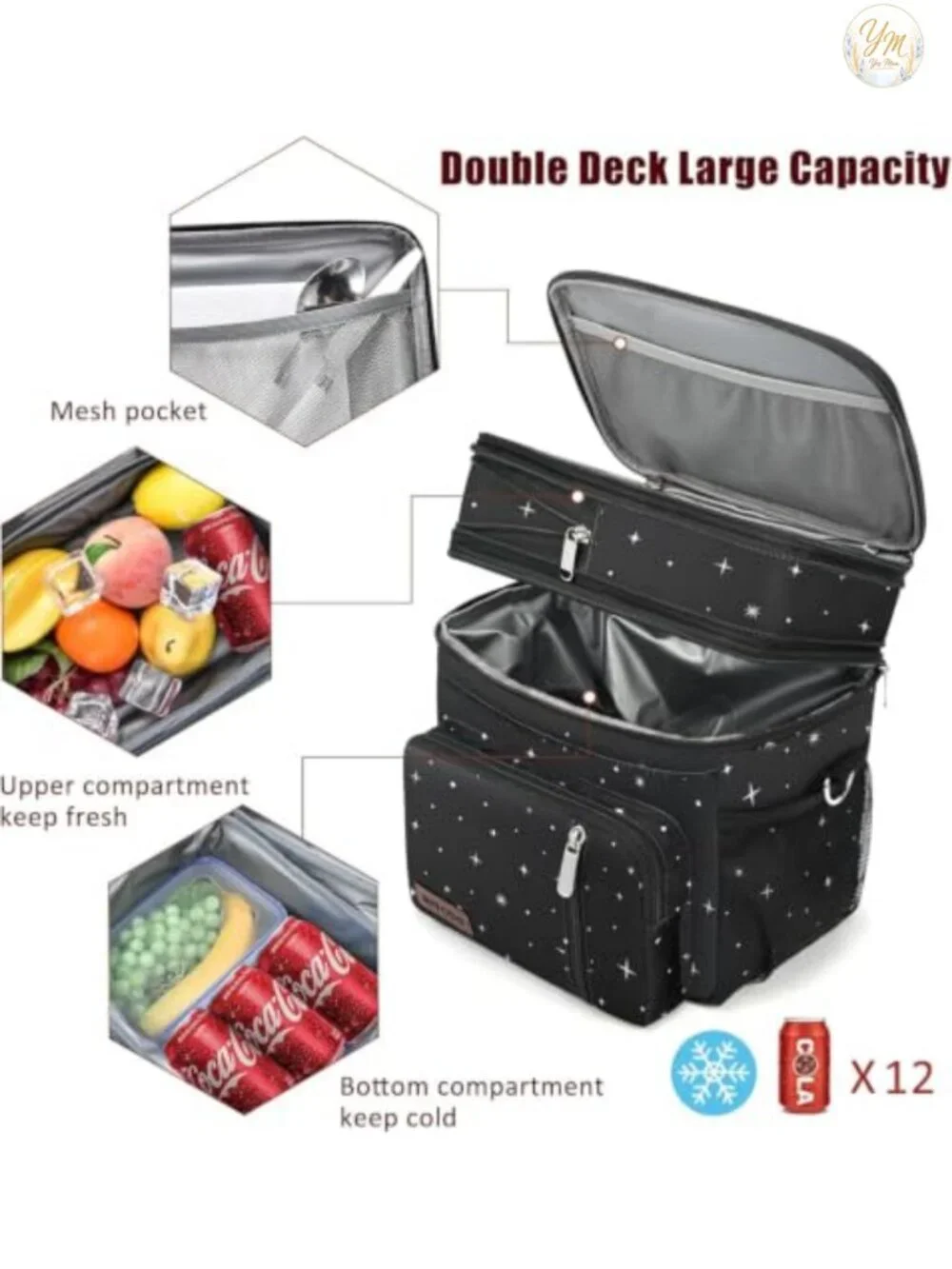 Expandable Double Deck Insulated Lunch Bag Leakproof Portable Cooler Tote Work